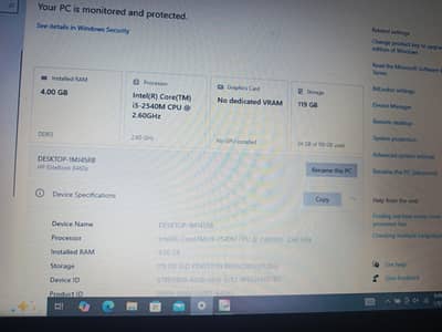laptop core i5 -2540M 2.6ghz 4 gb ram 128 gb ssd card
