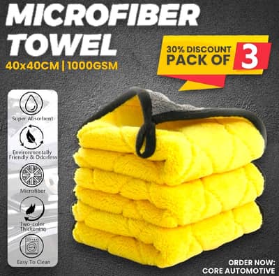 Pack of 3 microfibre towel 40.40 cm 800 gm for car care double side