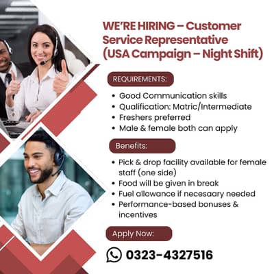 Call Center Jobs || CSR (USA Campaign) Night Shift || Male & Female