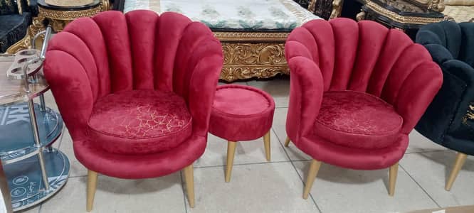 Velvet Accent Chairs Set with Stool – Custom Colours Available