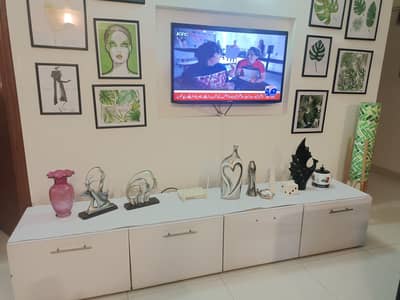 White TV Unit with 4 Storage Cabinets – Spacious & Stylish