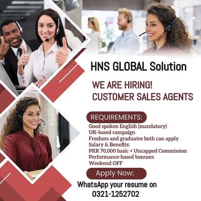 Hiring Customer Sales Agents – UK Campaign – Freshers & Graduates