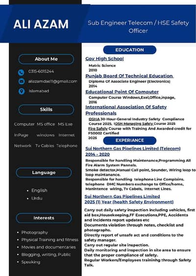 Need Job In Islamabad