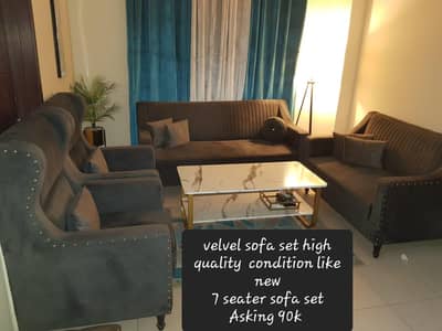 7 seater SOFA SET VELVET Like new