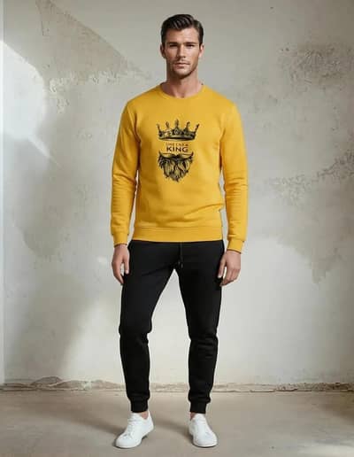 2Pcs Men's Polyester Printed King Style Sweatshirt Men's Track suit