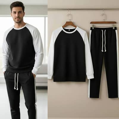2Pcs Men's Fleece Plain Sweatshirt Tracksuit