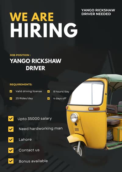 YANGO RICKSHAW DRIVER JOB