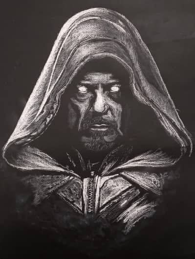 Original Hand-drawnFantasy artwork, A3, white pastel on black sheet