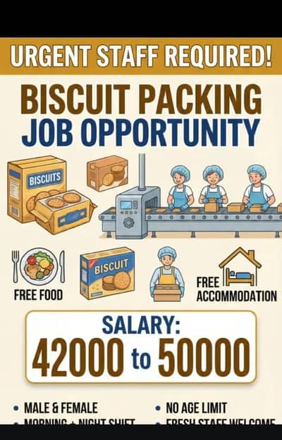 biscuit factory packing job male female morning night shift