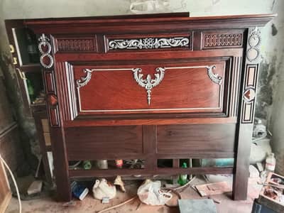 King Size Wooden Bed Set With 2 Side Tables Without Mattress