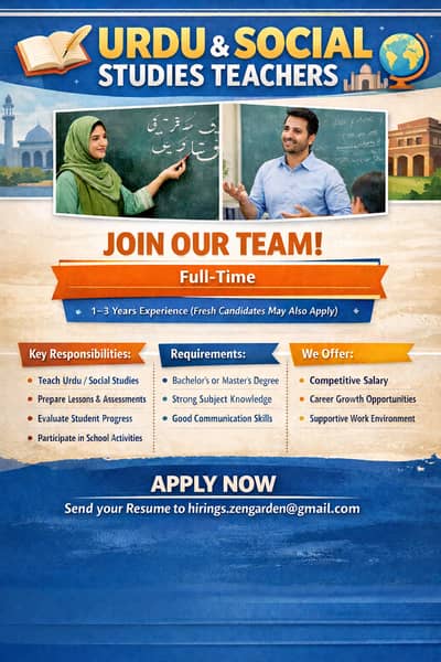 Urdu & Social Studies Teachers (Male North Karachi)