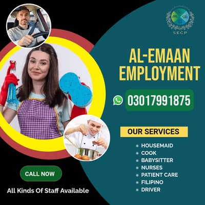 We Provide All Domestic Staff House Maids Babysitters Driver Cook Chef