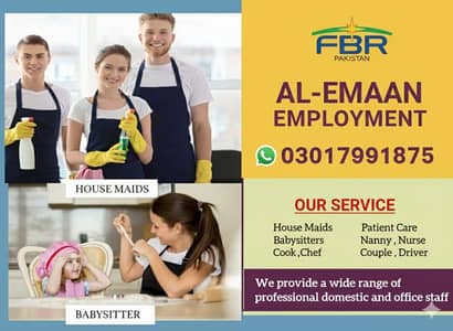 Maids /House Maids / cook / Nanny Couple/ BabySitter/ Driver Available