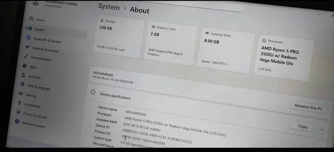 hp elite book 745 g6 8gb ram 256gb ssd