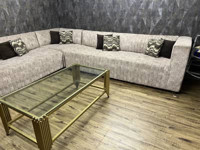 9 seater L shaped sofa with center table