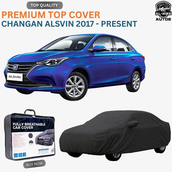 Changan Alsvin Double Layer Premium All-Weather Car Top Cover for Model 2017 - Present – Durability, Waterproof, Dustproof & UV Resistant with soft inner lining