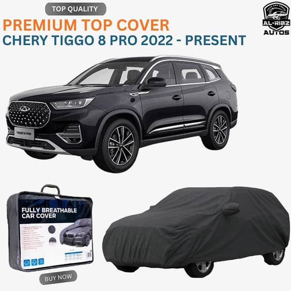 Chery Tiggo 8 Pro Double Layer Premium All-Weather Car Top Cover for Model 2022 - Present  – Durability, Waterproof, Dustproof & UV Resistant with soft inner lining