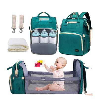 Baby Bag & Convertible Travel Bed (Backpack, Mattress, Hook Belts