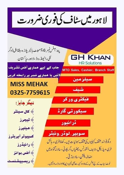 Salesman, Chef, Factory Worker, Security Guard, Driver, Waiter, Loader