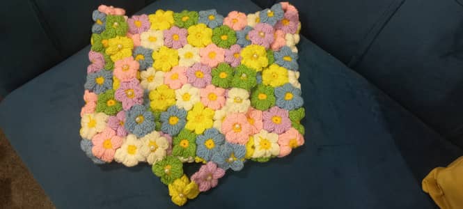 Handmade Crochet Puff Flower Tote Bag