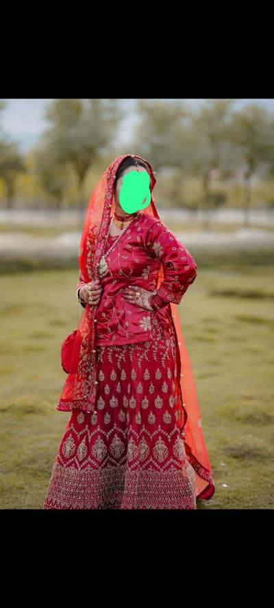 Red bridal lehenga 3piece with golden embroidery