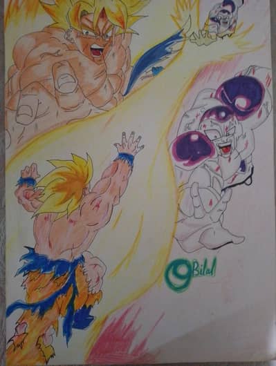 hand made drawn goku vs freiza and vegeta and gohan drawing