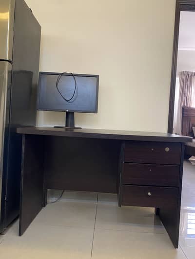 Modern Dark Wood Study Table / Office Desk with 3 Drawers