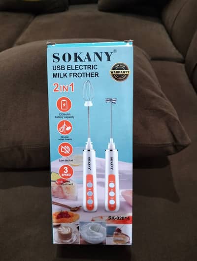 Sokany 2-in-1 USB Rechargeable Milk Frother & Whisk (Brand New)