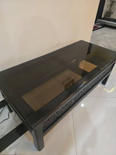 Center Table (Glass Top | Side Carvings with Mirror inside)