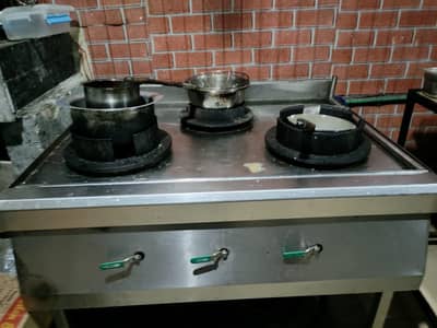 Used 3-Burner Commercial Chinese Cooking Range with Utensils