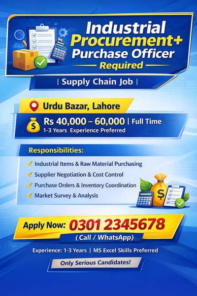 Industrial Procurement+ purchase Officer Required | Supply Chain Job