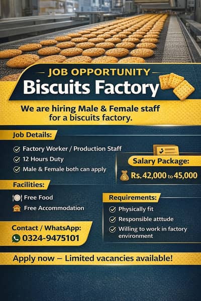Job Opportunity – Biscuits Factory Staff Wanted