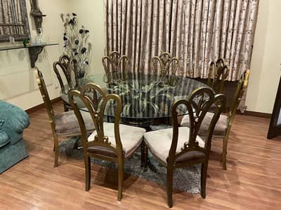 Dining Table | Luxury Dining | 8 Chairs | Glass Top | Furniture