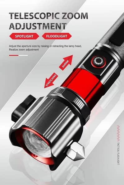 Torch /Safety Hammer  Telescopic Zoom/ Usb Rechargeable Led Torches