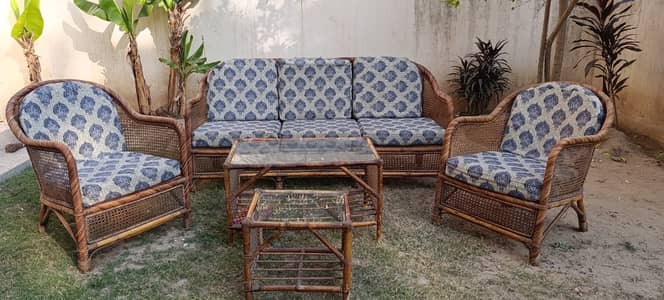 Elegant Cane Sofa Set for Living Room & Garden with cushions
