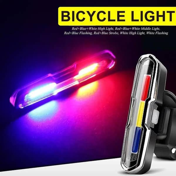 Tail Light Ultra Bright USB Rechargeable LED Bicycle Rear Cycle High Intensity Waterproof Cycling Mountain Bike Warning Lamp (Red + Blue + White Modes)