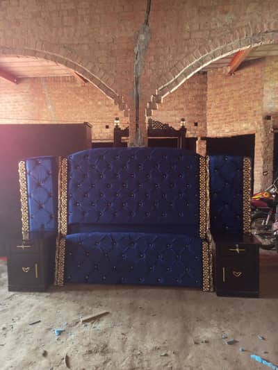 King Bed With 2 Long Hight Side Tables Fully Poshish in Mlai Velvet Sh