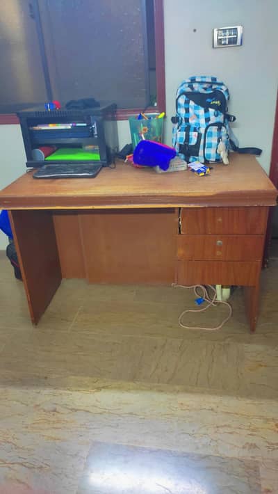 Solid Wood Study Table / Office Desk with 3 Drawers - Good Condition