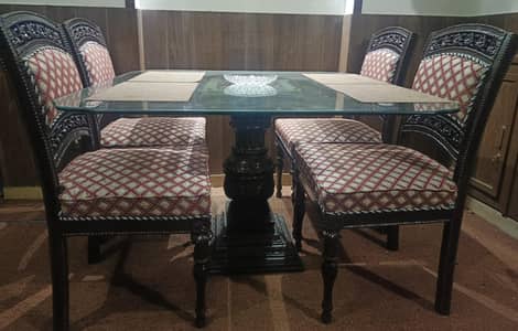 Luxury 4 Seater Glass Top Dining Table with Solid Wood Chairs