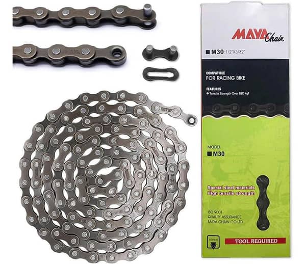 MAYA M30 High-Tensile Steel Bicycle Chain – 1/2" x 3/32" – Compatible with 6/7/8 Speed Racing Bikes, 116 Links Cycle Chain Parts