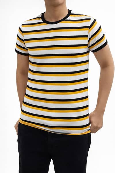 One Brand T-Shirt with yellow black and white lines best quality