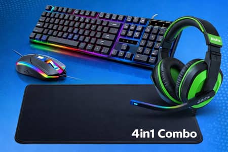 4 in 1 combo. RGB gaming keyboard, mouse, pad, headphones with mic.