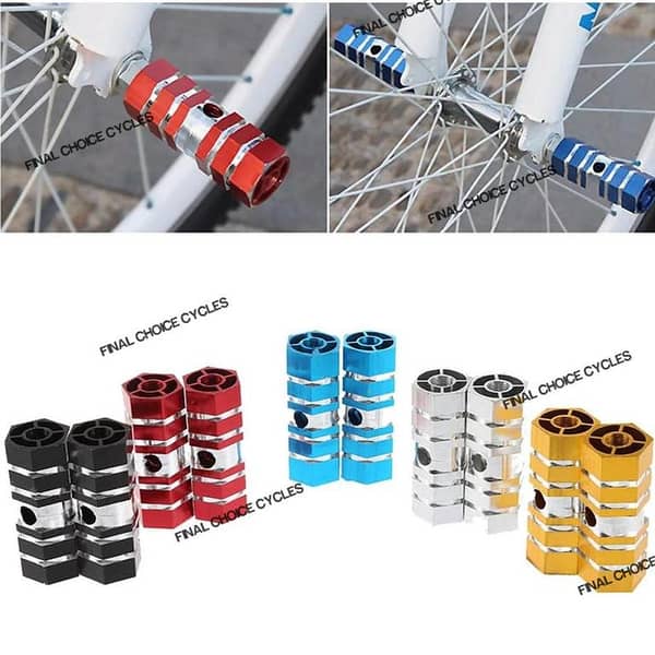 Universal Aluminum Alloy Anti-Skid Bicycle Foot Pegs (Pair) - Durable BMX MTB Bike Rear Axle Footrests, Multiple Colors Available Cycle (Black, Red, Blue, Silver, Gold) - Fit 3/8 Inch Axles