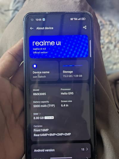 realme 8 PTA approved 8GB 128 GB box charger sath