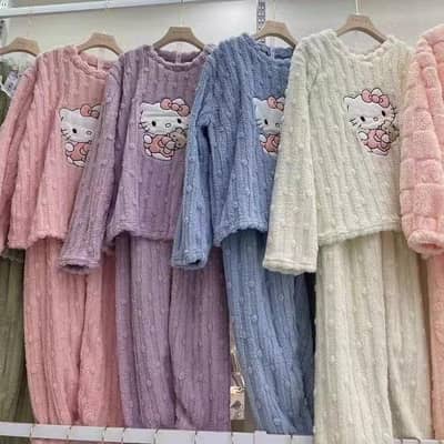 hello Kitty Bear coral fleece pajamas winter flannel thickened pants