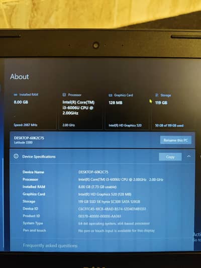 Laptop for sale 6th generation,8GB Ram,128GB SK HYNIX SSD