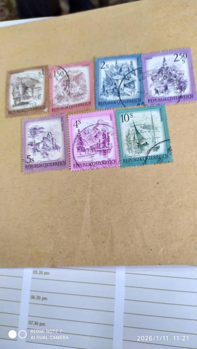 set of 7 postage stamps of Austria