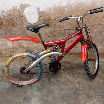Stylish Mountain Bike - 9 Gears - Dual Suspension (Red & Silver)