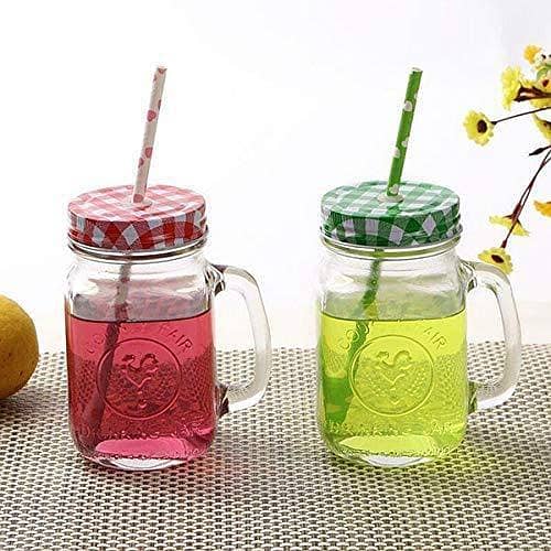 Mason Jar Glass Mug with Handle, Lid and Straw | Straw Mason Cup Summer Portable Juice Cup Glass Drink Cup with Straw Lid