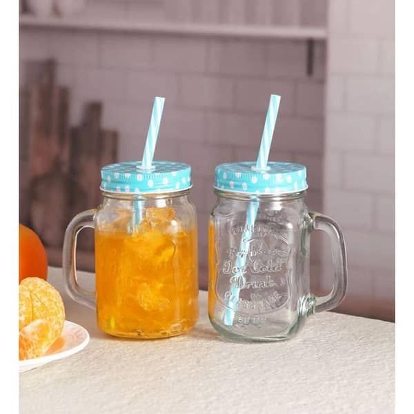 500ml Mason Jar Mug With Handle, Vintage Gradient Clear Glass With Lid And Straw, Drink Mug, Summer Cold Drink Mug